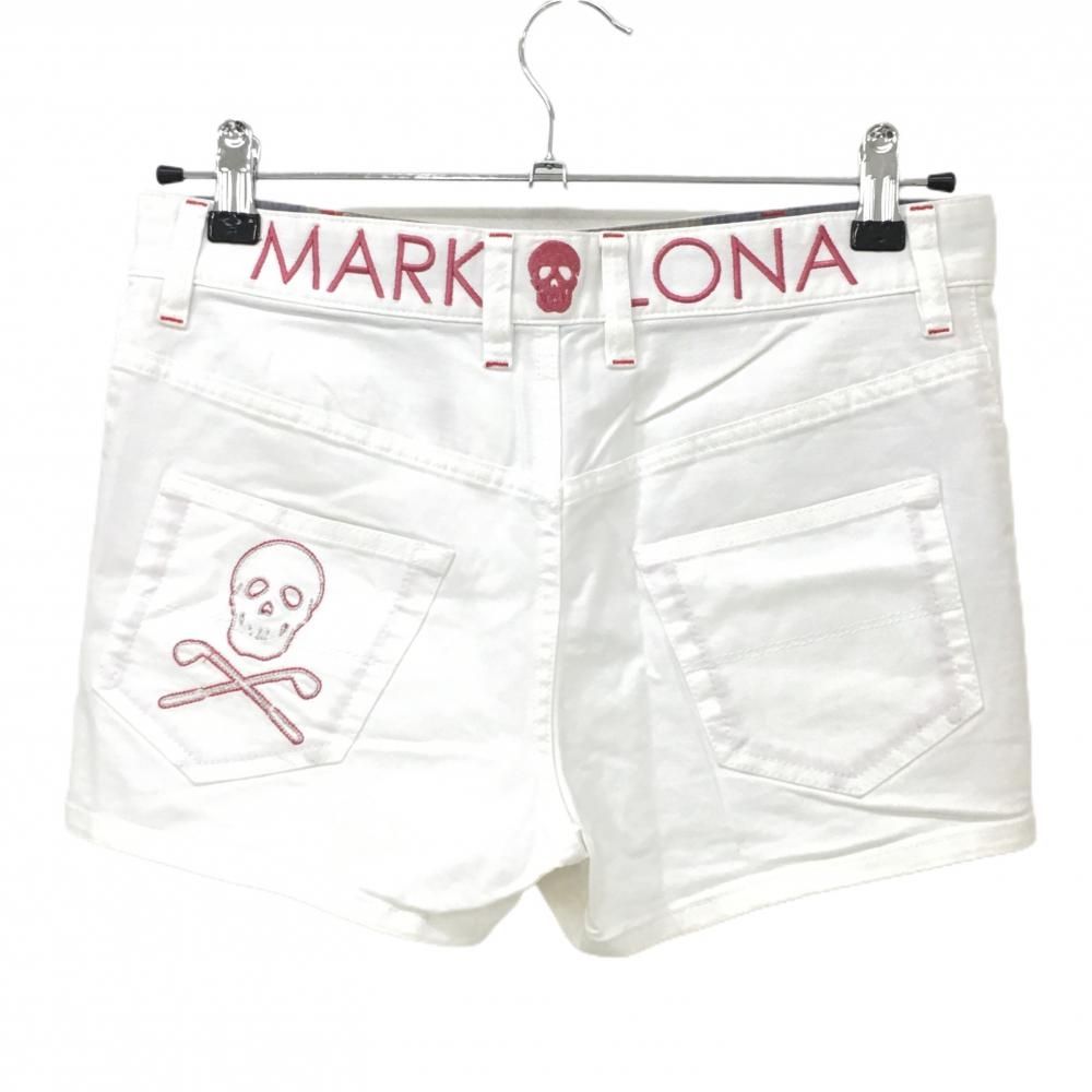 MARK&amp;LONA - 【美品】マークアンドロナ ショートパンツ 白 スカル刺しゅう総柄 レディース M ゴルフウェア MARK＆LONA 美品】マークアンドロナ ショートパンツ 白 スカル刺しゅう総柄