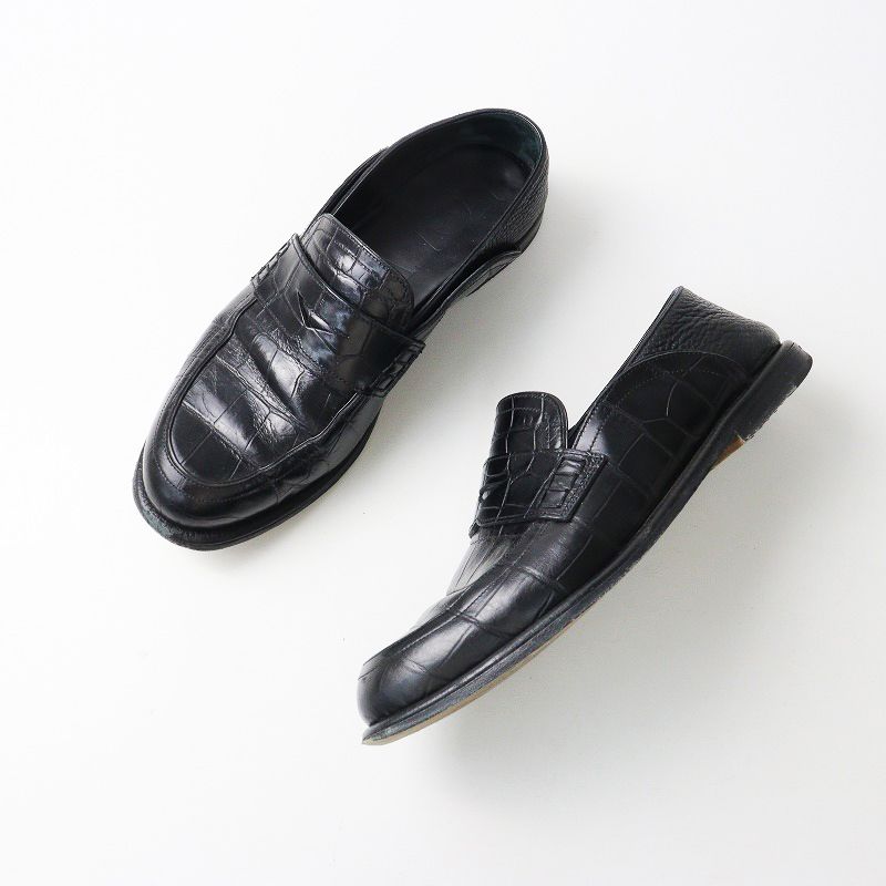 イタリア製 ロエベ LOEWE クロコ型押し 2WAY レザー ローファー 38