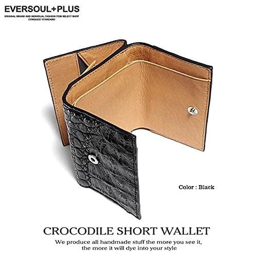 [EVERSOUL] 財布 コンパクトウォレット 小銭入れ クロコダイル 三つ折り レザー 革 本革 ワニ革 メンズ ミニマル サイフ