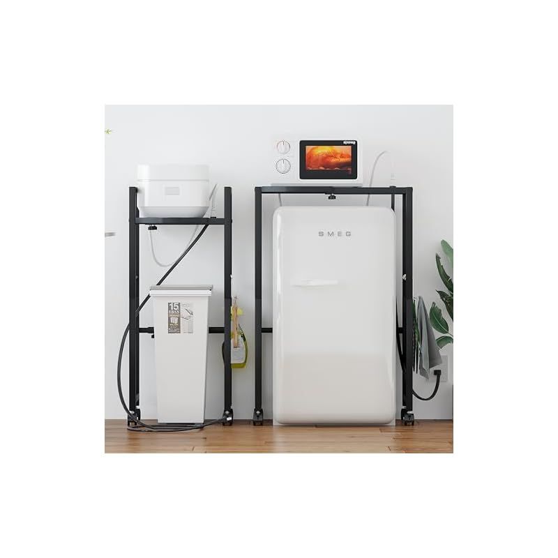 LunarLight ゴミ箱上ラック 幅40-60奥行34高さ90cm 多機能横幅伸縮式 コンセント付き キッチンツールラック レンジ台 オーペンラック ゴミ箱収納 プリント台ラック 可動式棚板多段調整 幅40-60無段階調整 Sフック付き 荷重35kg