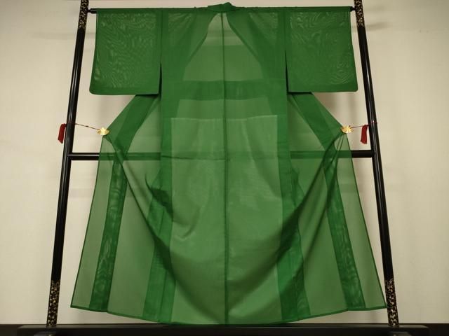 平和屋着物＊夏物 色無地 絽 常磐色 洗える着物 AABB2606jd