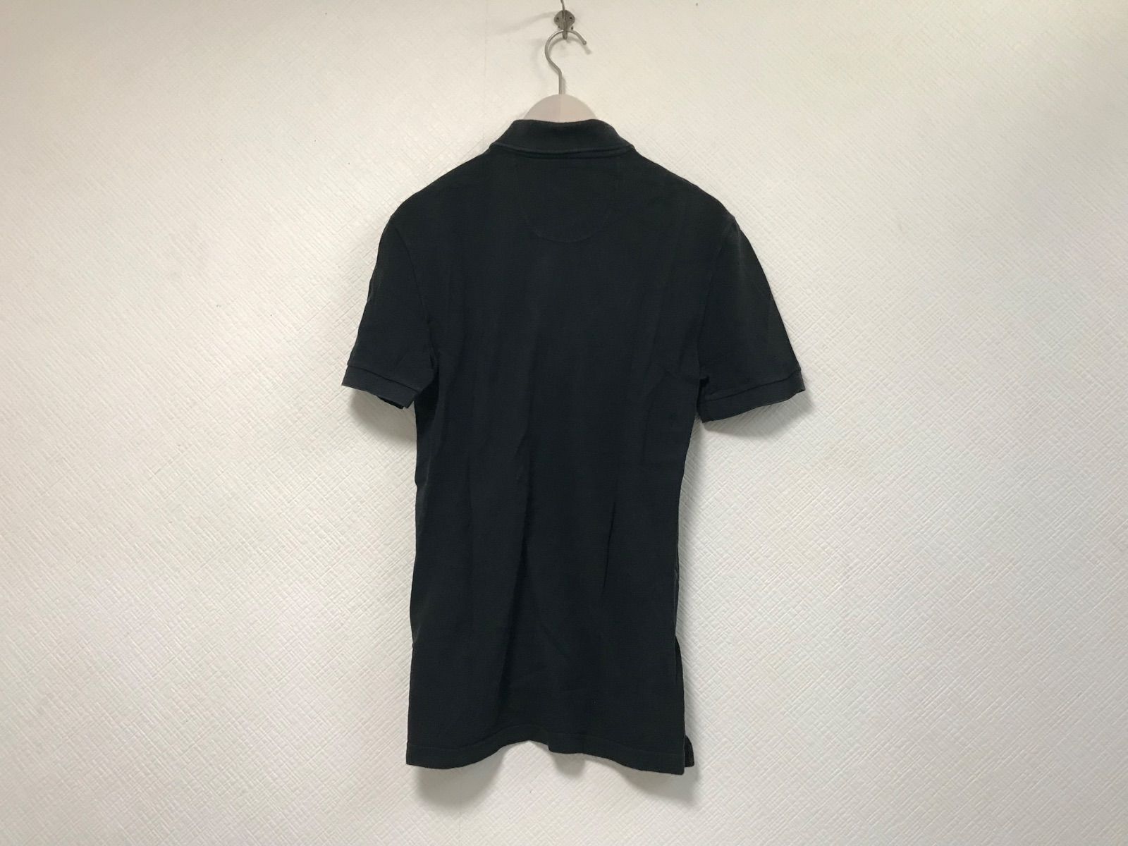 【美品】ラコステ ポロシャツ 半袖 デカワッペン ビッグロゴ 黒 ブラック L 本物ラコステLACOSTEコットンロゴデカビッグワッペン半袖