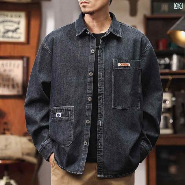  M メンズ ファッション 服 男性用 オシャレ シンプル 大人 かっこいい ストリート アメリカン レトロ デニム シャツ 春 秋 スタイル ジャケット ウォッシュ その他 パンツ