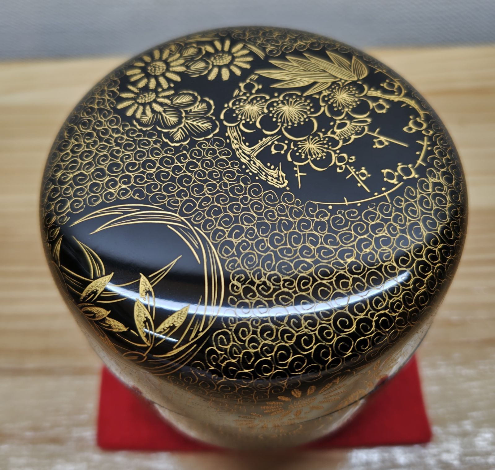 逢絢亭 茶道具 大棗 輪島塗 沈金 花の丸四君子蒔絵 木製 馬場龍公