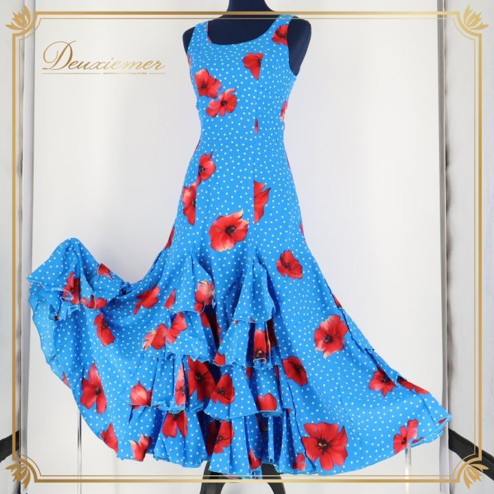 フラメンコ 衣装 ワンピース ドレス MOLINA モリーナ 青 水色 ドット 水玉 花柄 赤 レッド ノースリーブ ブルー系 ボランテ フリル ダンス パーティ 発表会 レディース 発表会衣装 おしゃれ 踊りやすい かわいい 舞台衣装 コスチューム