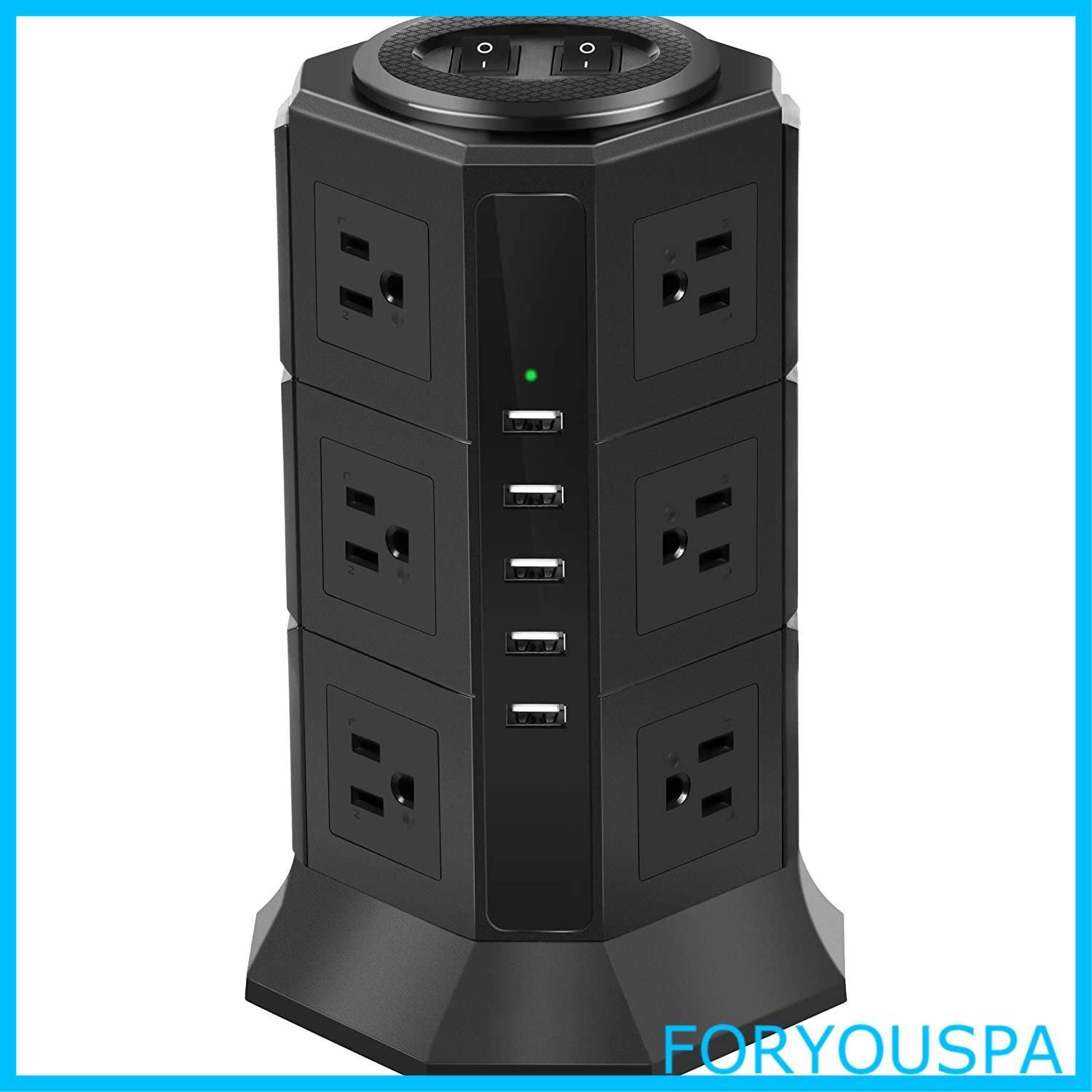 人気商品】タワー型電源タップ 3層 USB コンセントタワー 12AC充電口