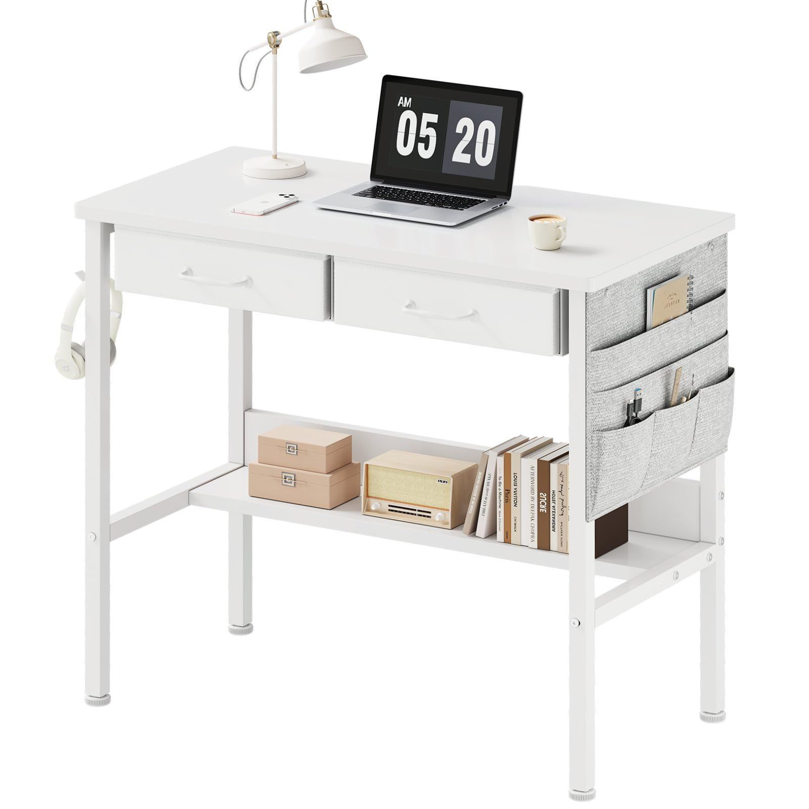 Maihail デスク 机 pcデスク desk 子 パソコンデスク コンパクト 一人暮らし 家具 table 学習机 引き出し付き 下収納棚付き 収納袋付き 小さい ワークデスク gaming desk 幅80*奥行40cm 白い