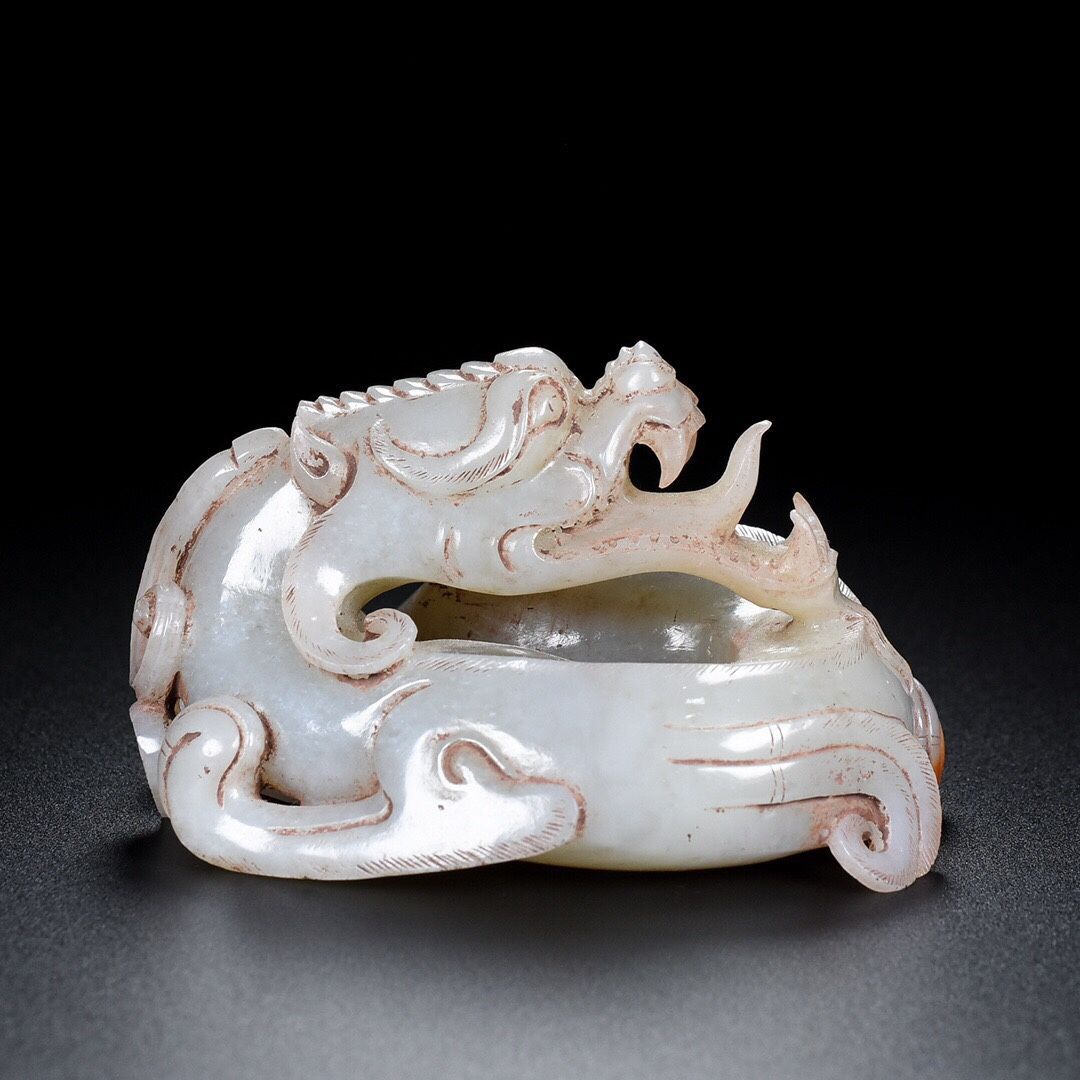 旧家蔵出し 和田玉細密彫 羊脂白玉 盤龍 造型精美 彫刻 根付 裝