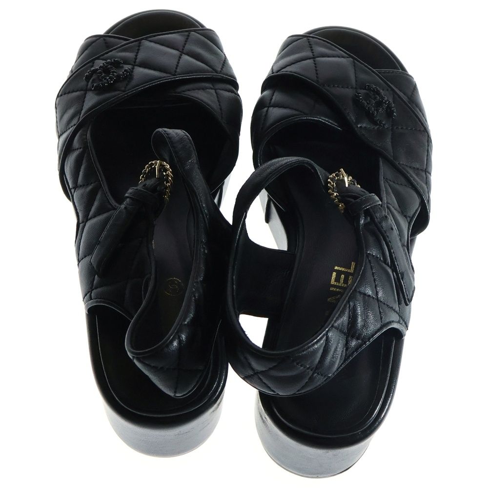 CHANEL (シャネル) ココマーク ラムスキン ウェッジソール サンダル