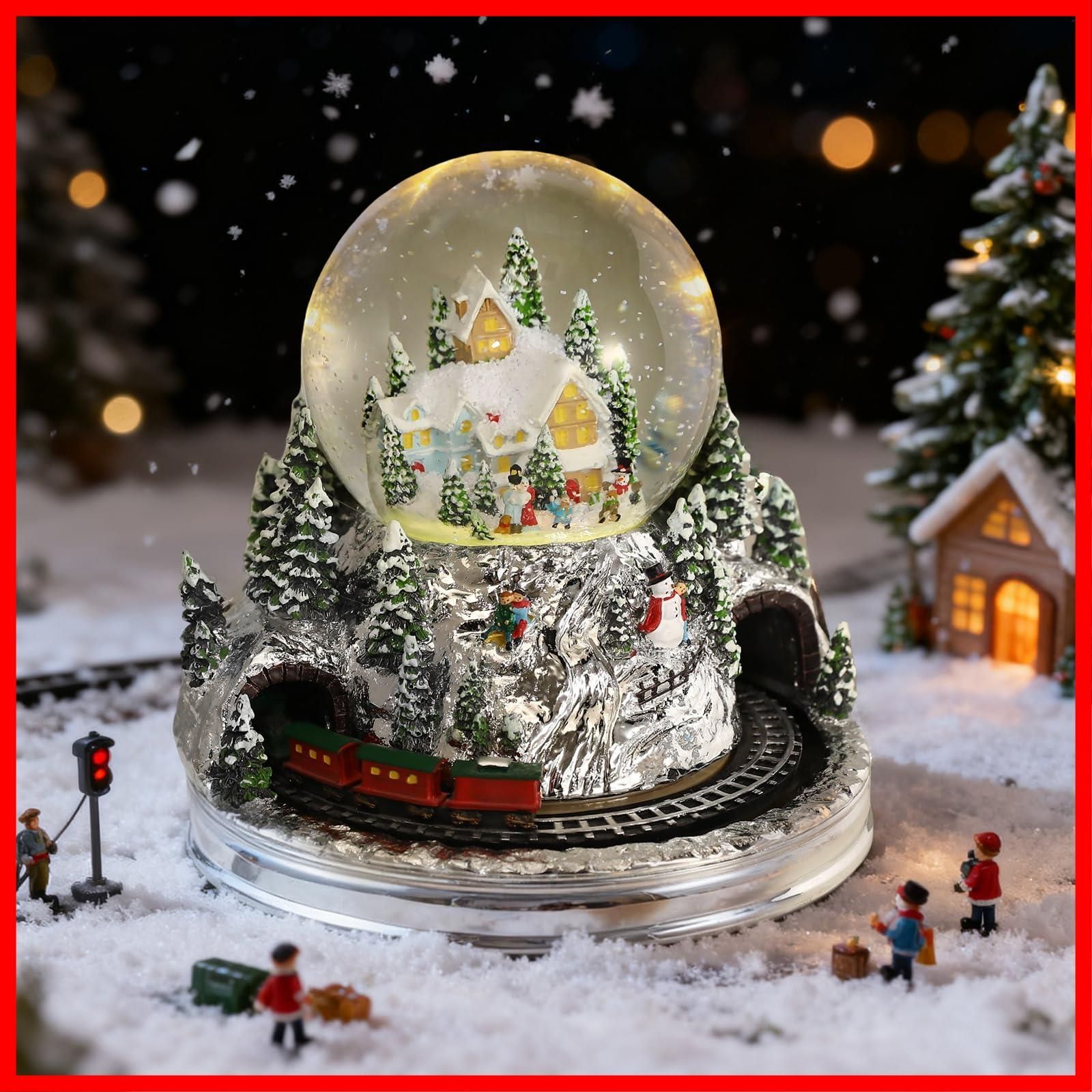 スノードーム クリスマススノードーム クリスマスツリースノーグローブ ライト内蔵 Lewondr USB-電池式 2Way給電 8曲クリスマスソング自動ループ ガラス 樹脂製 クリスマスプレゼント インテリア クリスマス置物飾り 冬の森鉄道