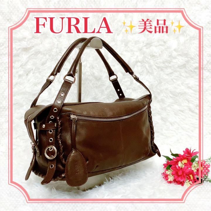 FURLA フルラ キム トートバッグ サイドジップ 肩掛け レザー ブラウン