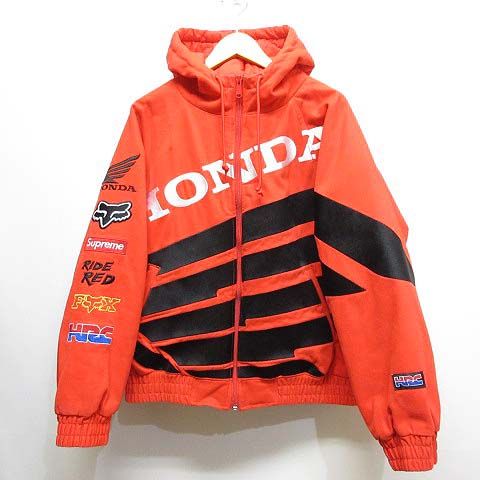 シュプリーム SUPREME 19AW Honda Fox Racing Puffy Zip Up Jacket ホンダ パフィ ジップアップ  ジャケット S レッド 赤 中綿 ワッペン フーデッド ジップアップ ブルゾン 正規品 ☆AA★