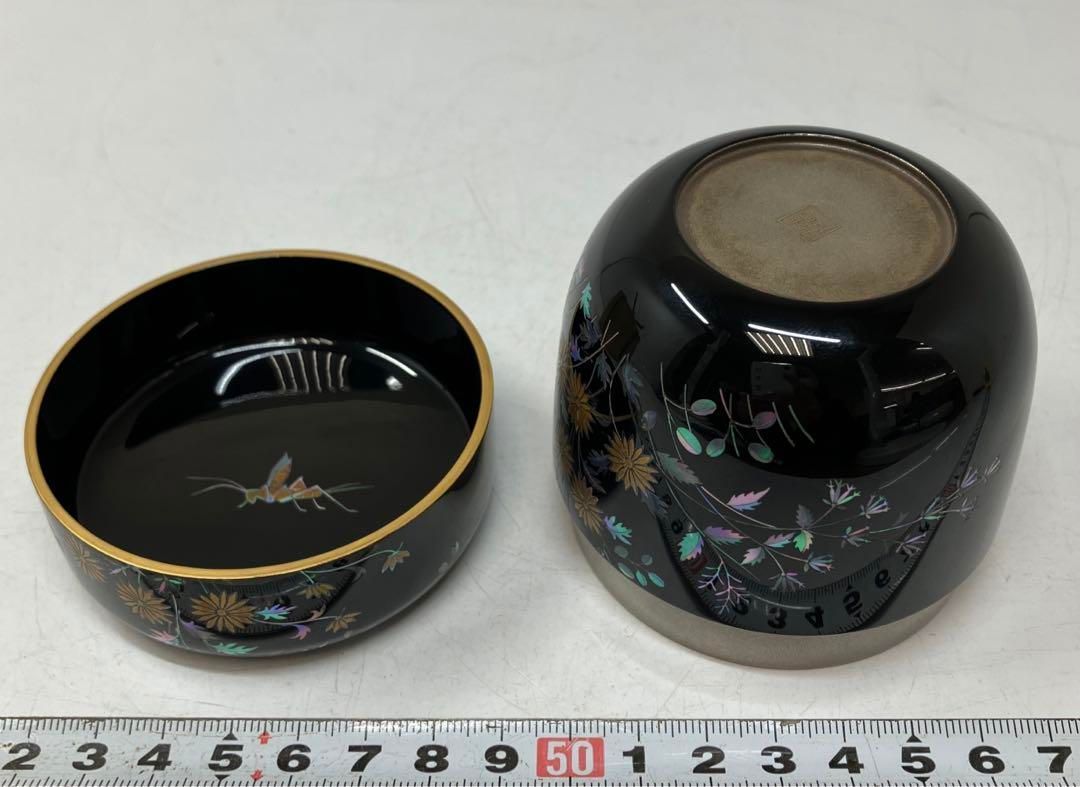 在銘　極上螺鈿　内銀溜棗　共箱　高さ約7.5㎝　東ま5-1228☆2F 在銘 極上螺鈿 内銀溜棗 共箱 高さ約7.5㎝ 東ま5-1228☆2F