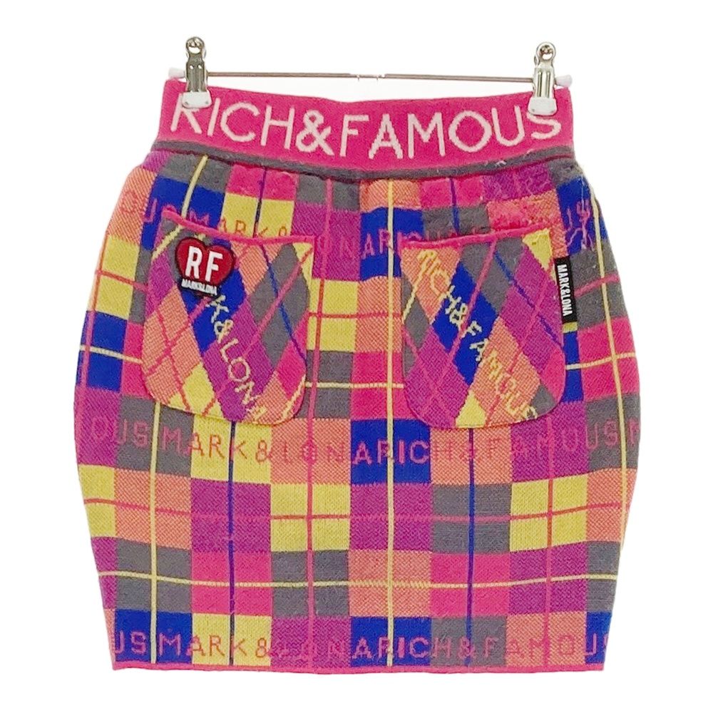 サイズ 36 MARK-LONA マークアンドロナ 裏地付 ニットスカート アーガイル 総柄 ピンク系 240101505378 ゴルフウェア レディース ストスト