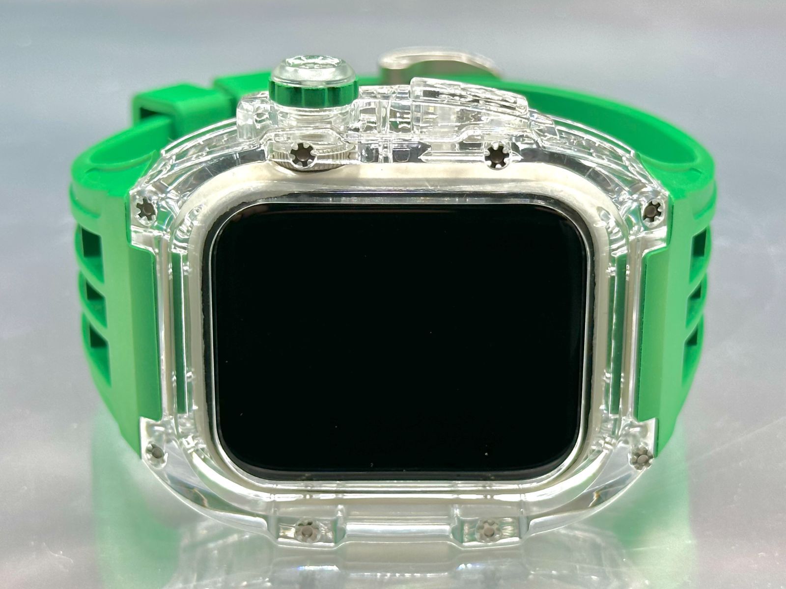 クリアグリーン☆アップルウォッチバンド ラバーベルト カバー Apple  