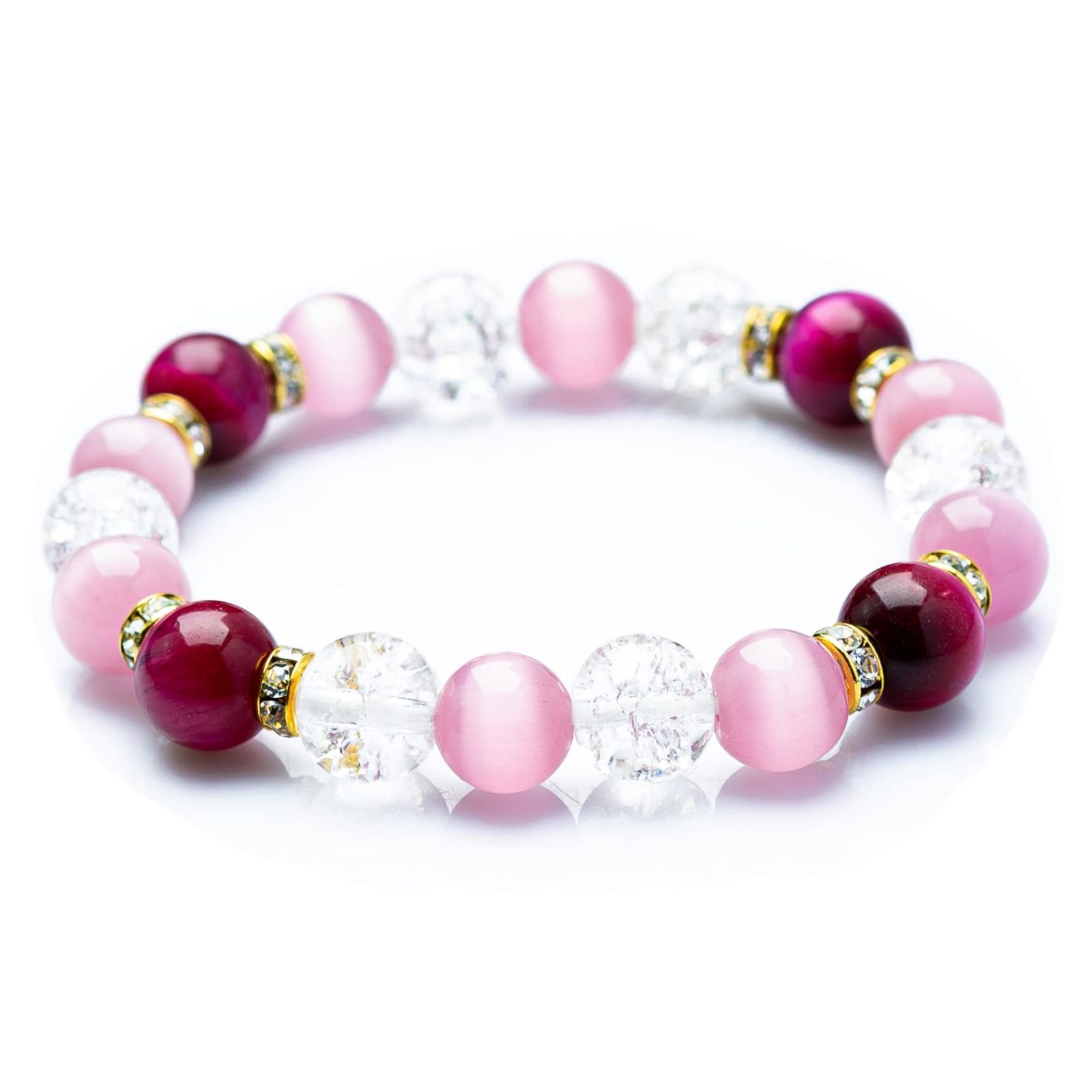人気商品 キャッツアイ×クラック水晶×ピンクタイガーアイ10mm 厄除け 恋愛運 金運 レディース ブレスレット パワーストーン 天然石 京珠堂