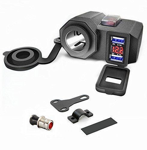 SHEAWA バイク USB電源 充電器 USB2ポート 4.2A 電圧計付 電源ON/OFFスイッチ シガーライター ソケット オートバイのハンドルやサイドミラーに取り付け可能