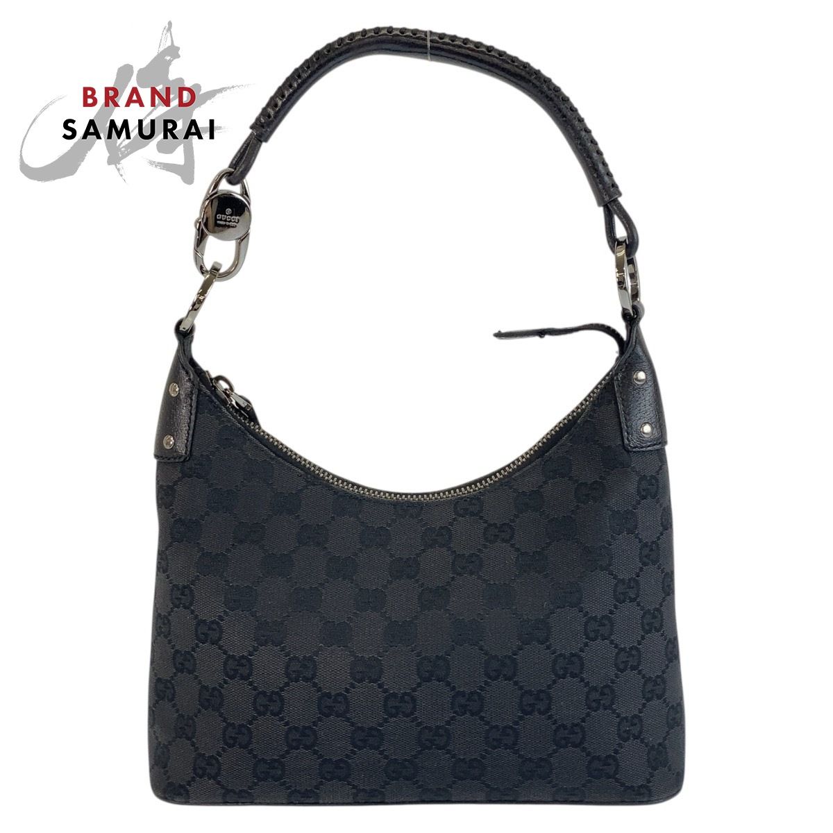 美品 GUCCI グッチ ブラック 黒 シルバー金具 GGキャンバス/レザー 