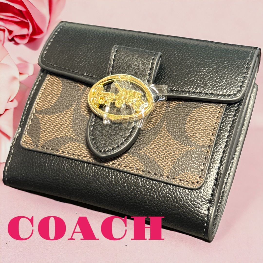 ☆新品未使用☆COACH 折り財布 ブラック シグネチャー