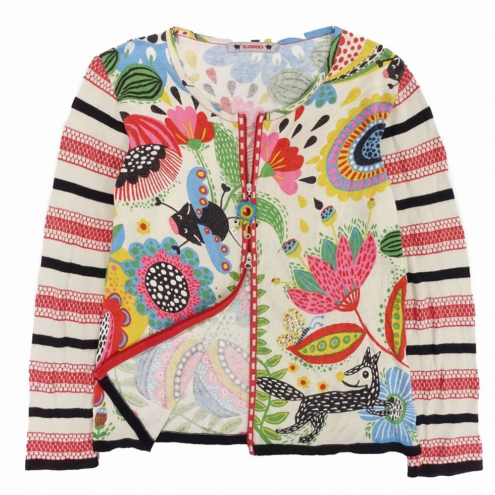 【美品】OLLEBOREBLA アルベロベロ　カーディガン　お花とブタさん　ラメ OLLEBOREBLA アルベロベロ アンゴラ混 ブルゾン ぶたさん