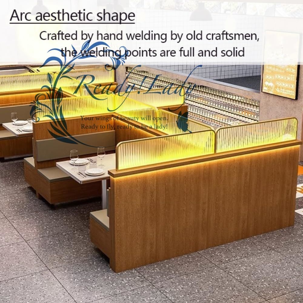 ランプ付きアイアンルームディバイダー ローフェンスディバイダースクリーン ストライプガラスカウンタートップディバイダー セミプライバシーデスクディバイダー背の高いバージョン Black 4pcs HRDEVELOPMENT_JP