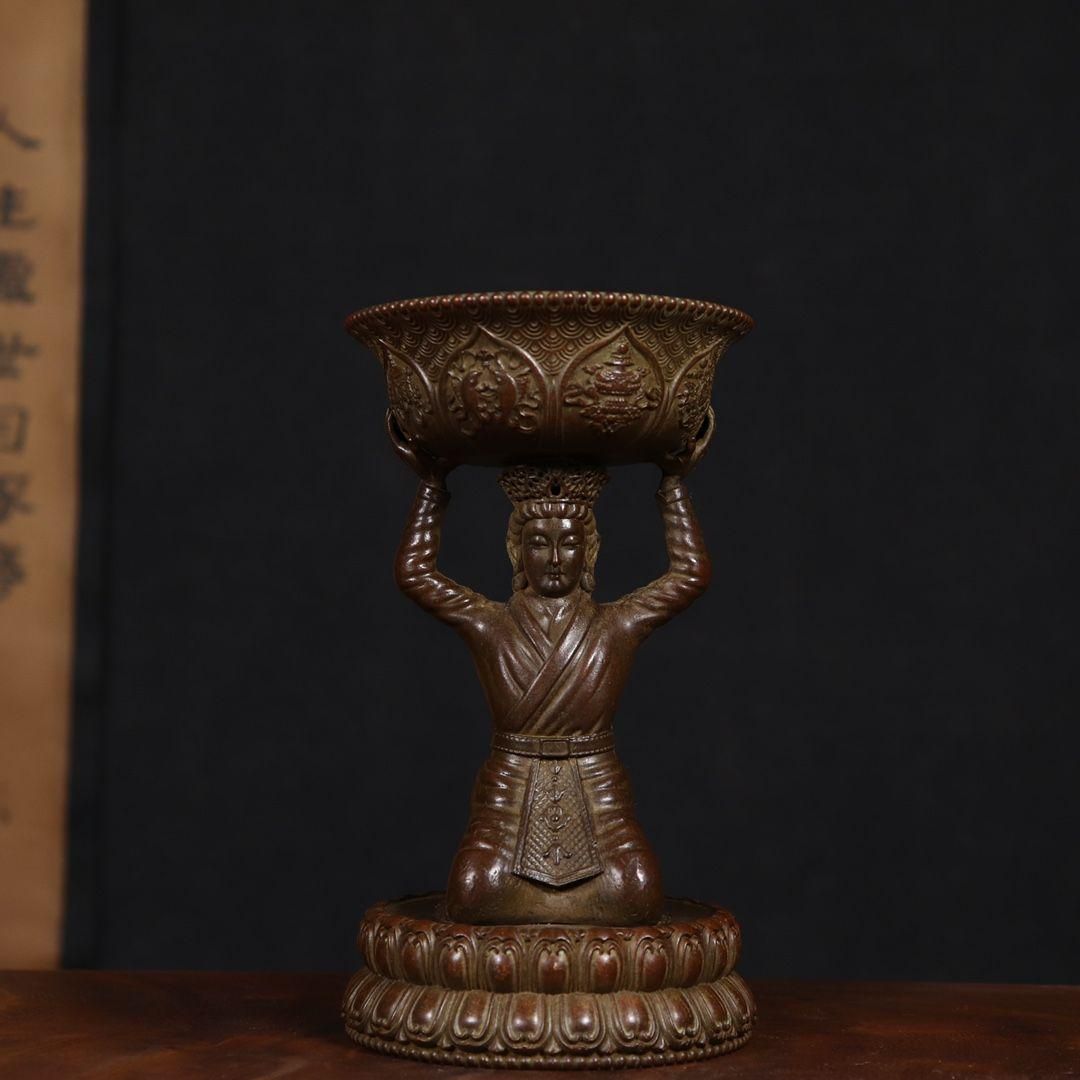 銅細工 跪奴油灯 香炉 香道具 装飾品 工芸品 美術品 置物