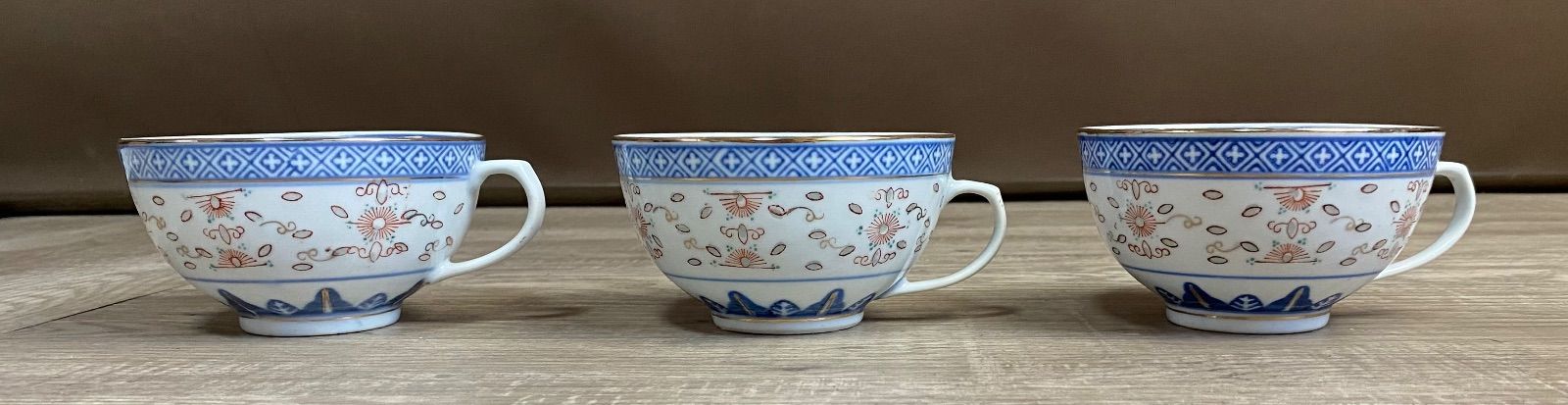 中国　清時代　染付小杯5点　中国茶器　送料込み0830 中国明末清朝期 古染付煎茶碗8客セット 直径約9.5㎝ 東Y6-0703①