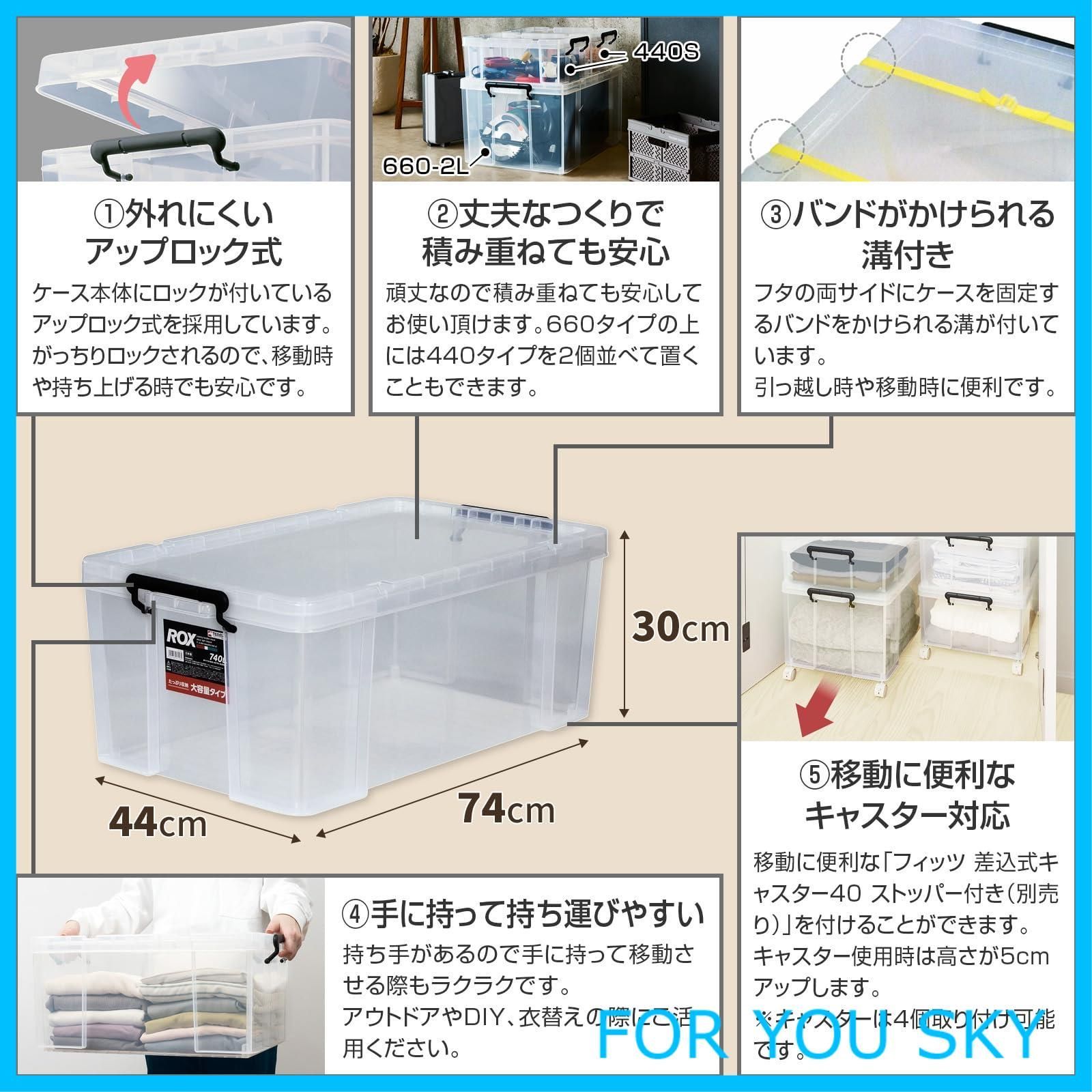 在庫処分】天馬(Tenma) 耐久性に特化した収納ボックス 日本製 ロックス クリアケース コンテナボックス 押入れ クローゼット 衣装ケース  プラスチック 幅44×奥行74×高さ30cm ROX 740L メルカリ