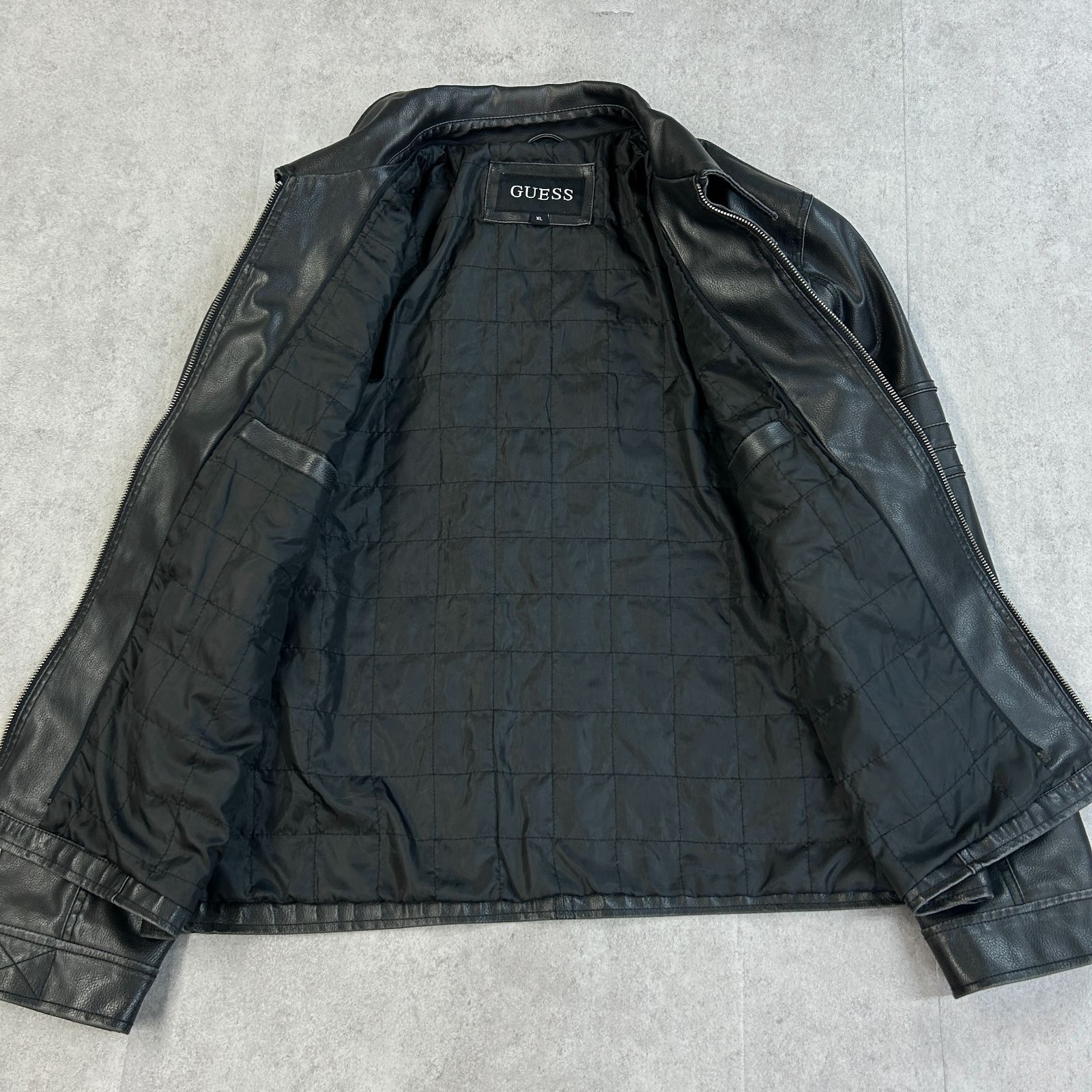 【GUESS】ゲス（XS）レザー フルジップ シングル ライダース ジャケット GUESS】ゲス（XS）レザー フルジップ シングル ライダース ジャケット