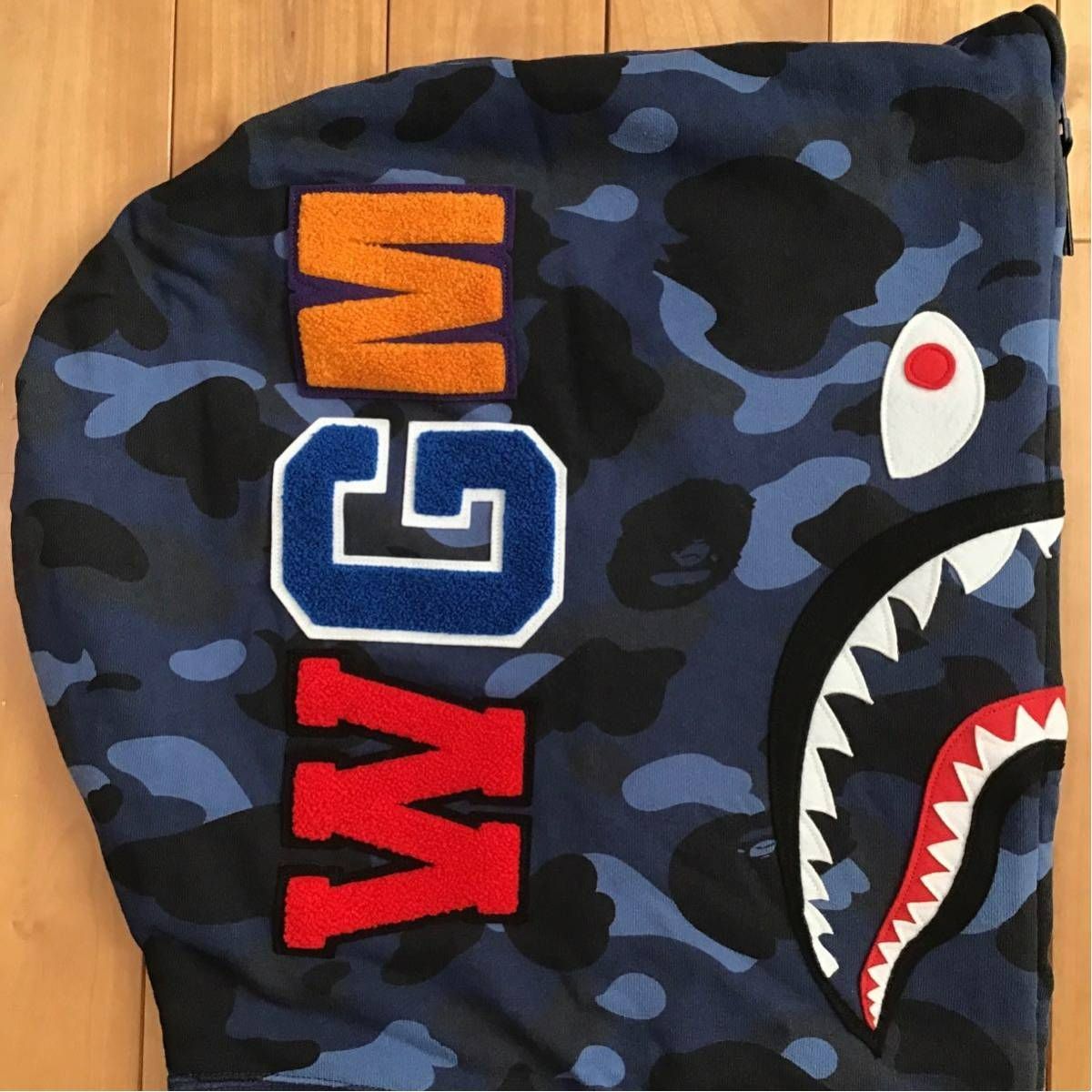 ☆XL☆ Giant shark full zip hoodie a bathing ape BAPE Blue camo