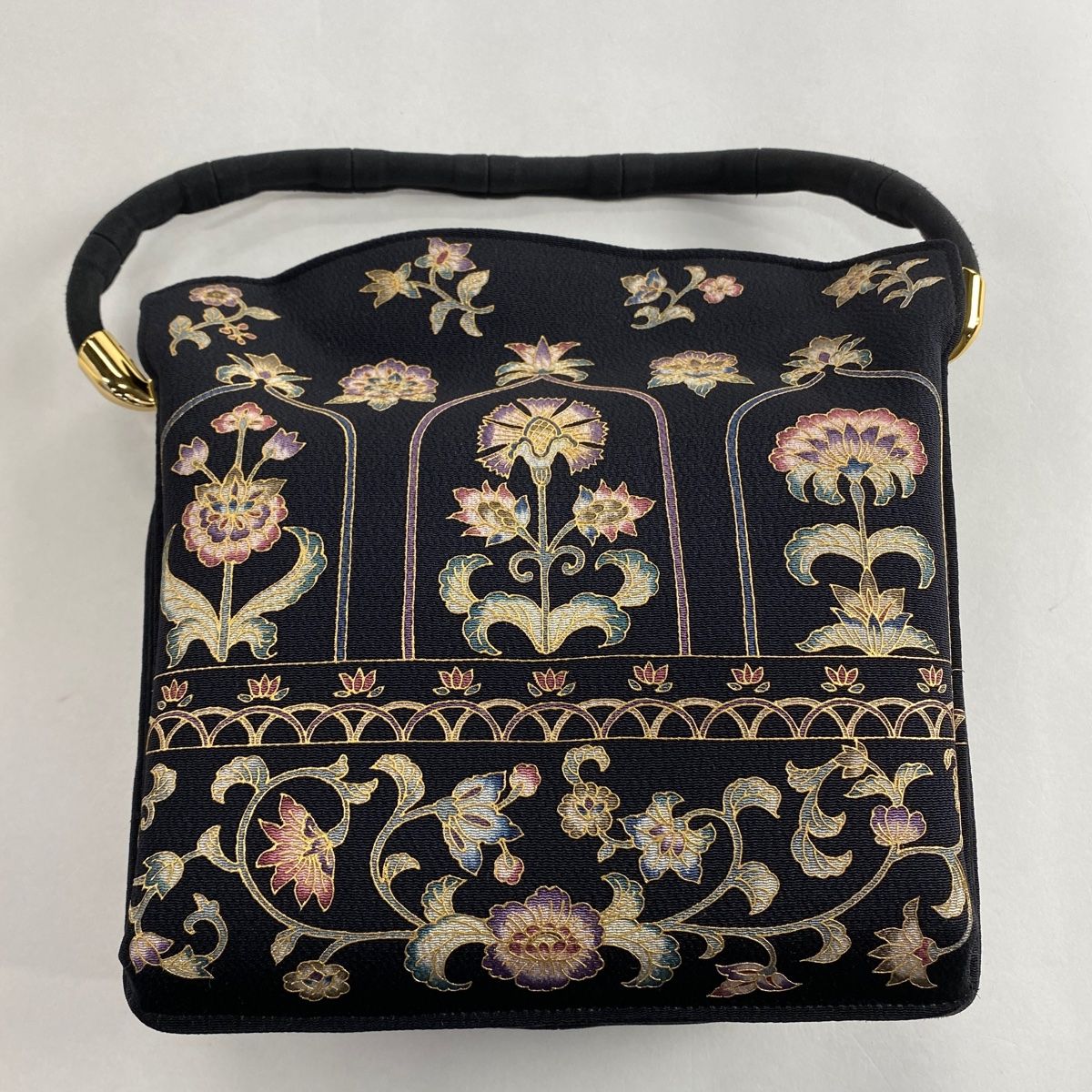 OKAJIMA 和装バッグ 草花 金彩 黒 和装小物 - 和装用バッグ