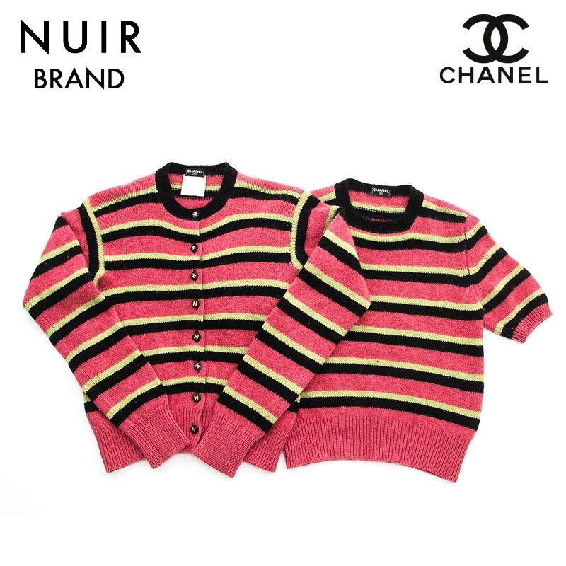 CHANEL カシミヤ ボーダー ニット アンサンブル カーディガン CHANEL カシミヤ ボーダー ニット アンサンブル カーディガン