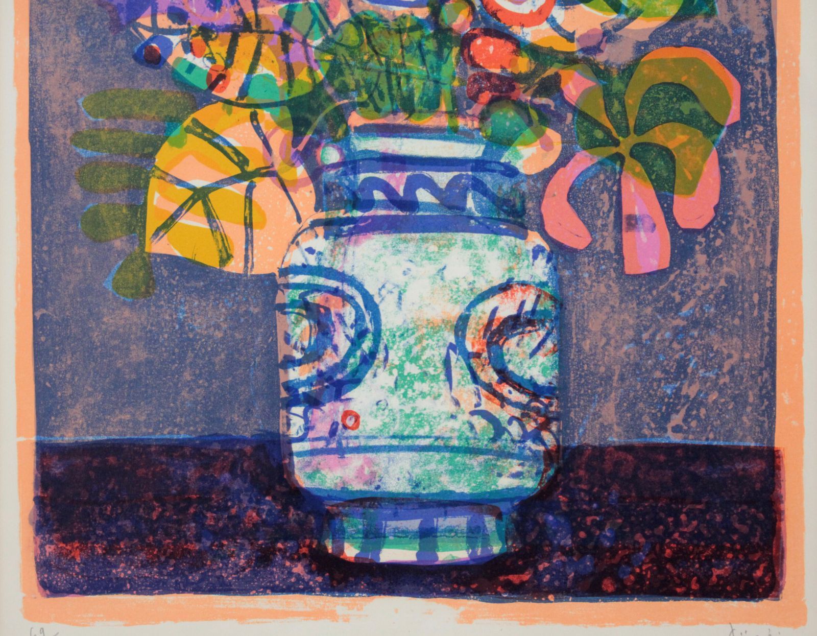 ポール・アイズピリ 「青い背景の花束」 リトグラフ 版画 絵画 ポール・アイズピリ 「青い背景の花束」 リトグラフ 版画 絵画