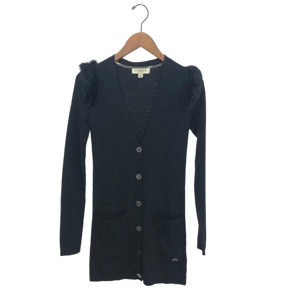 BURBERRY LONDON バーバリーロンドン ファー付きロング カーディガン サイズ XS ブラック レディース 241005004795