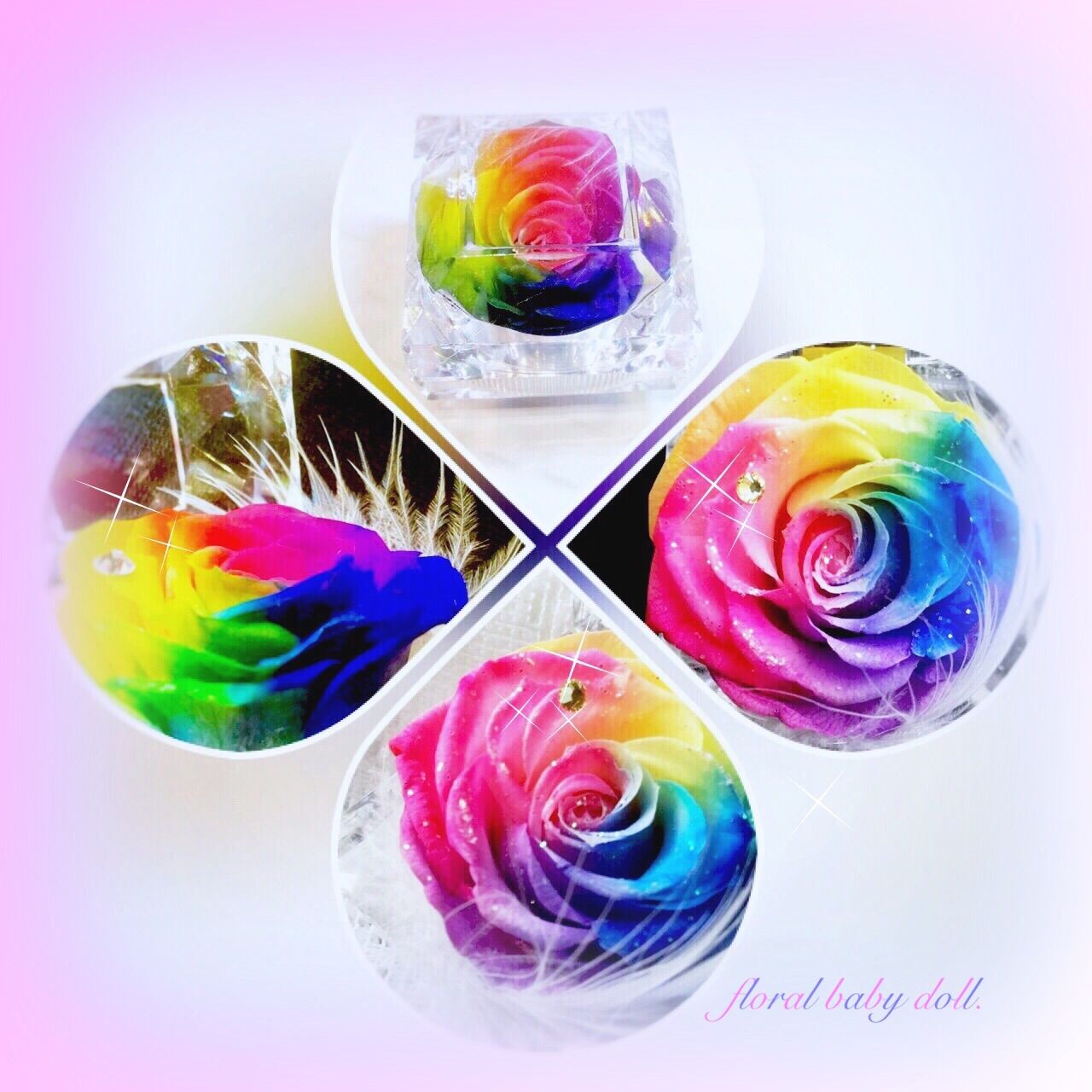 希望の花・レインボーローズプリザーブドフラワー・ミニジュエリー