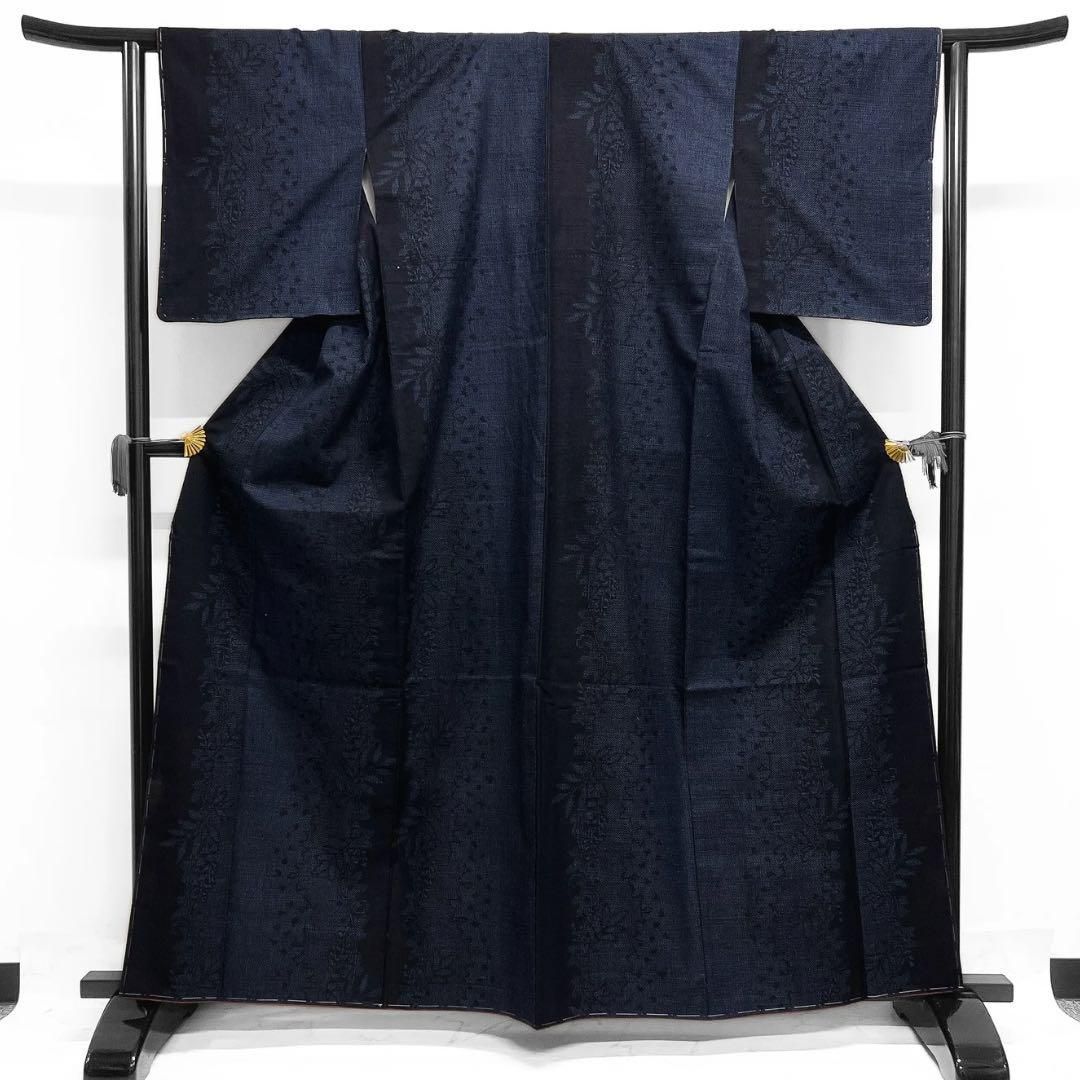 小紋本場結城紬葉影リーフ花模様着物015a d 