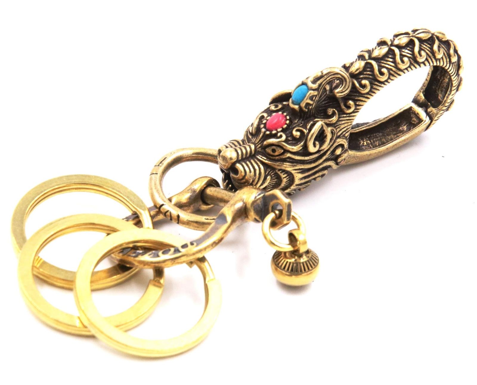 [XPデザイン] 真鍮 ブラス 竜頭 ドラゴン キーホルダー キーリング ナスカン フック ベルトループ ゴールド 金具 リング (黄銅 黄龍ドラゴン) [黄銅 黄龍ドラゴン]