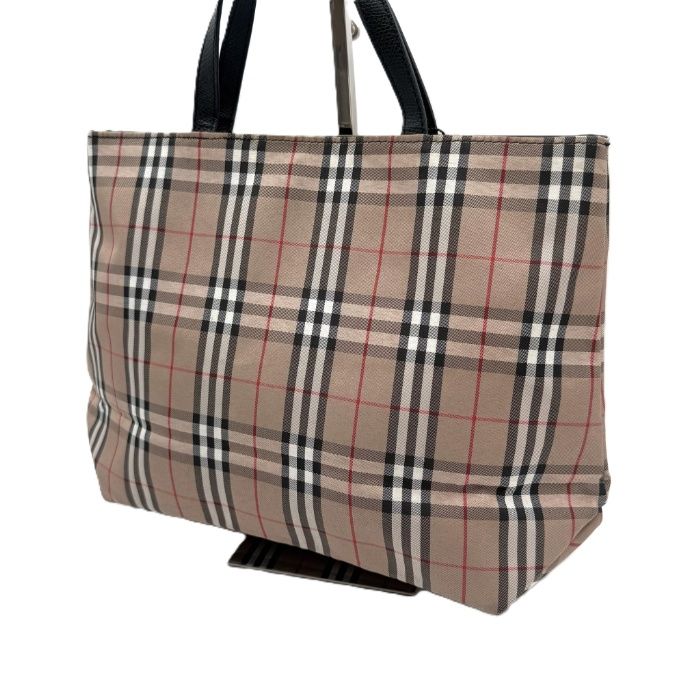Burberry チェック柄 トートバッグ ベージュ/ブラック バーバリー BURBERRY トートバッグ チェック柄 ナイロン レザー バイ