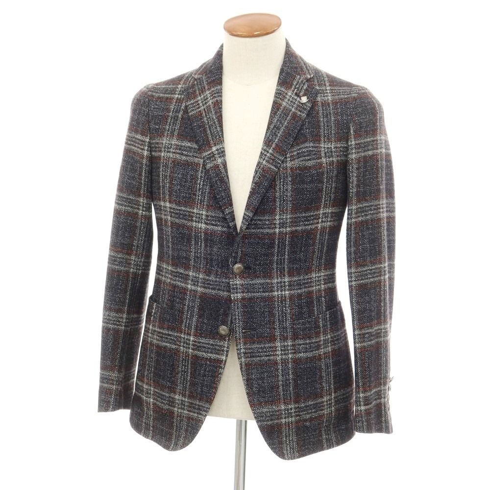 【中古】タリアトーレ TAGLIATORE ウールシルク チェック テーラードジャケット ブラック×グレーxダークオレンジ【サイズ46】【メンズ】