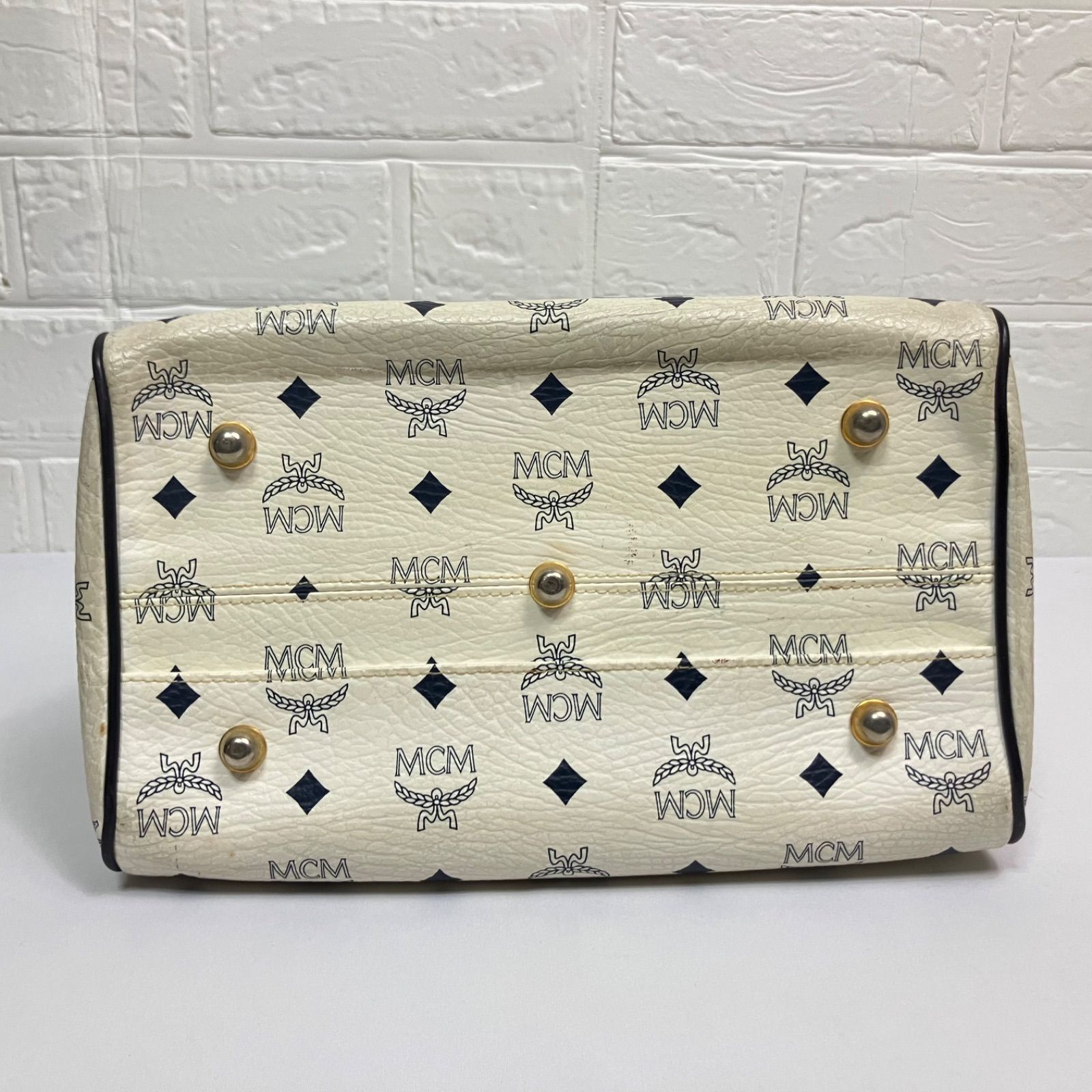 美品　MCM ハンドバッグ　ミニボストン　ヴィセトス柄　ホワイト　白　PVC MCM エムシーエム ミニボストン バッグ 白 モノグラム