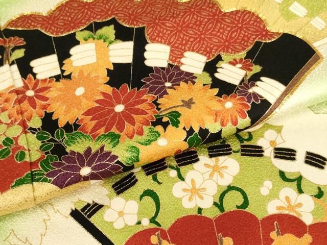平和屋着物○訪問着 駒刺繍 扇面花文 暈し染め 金彩 逸品