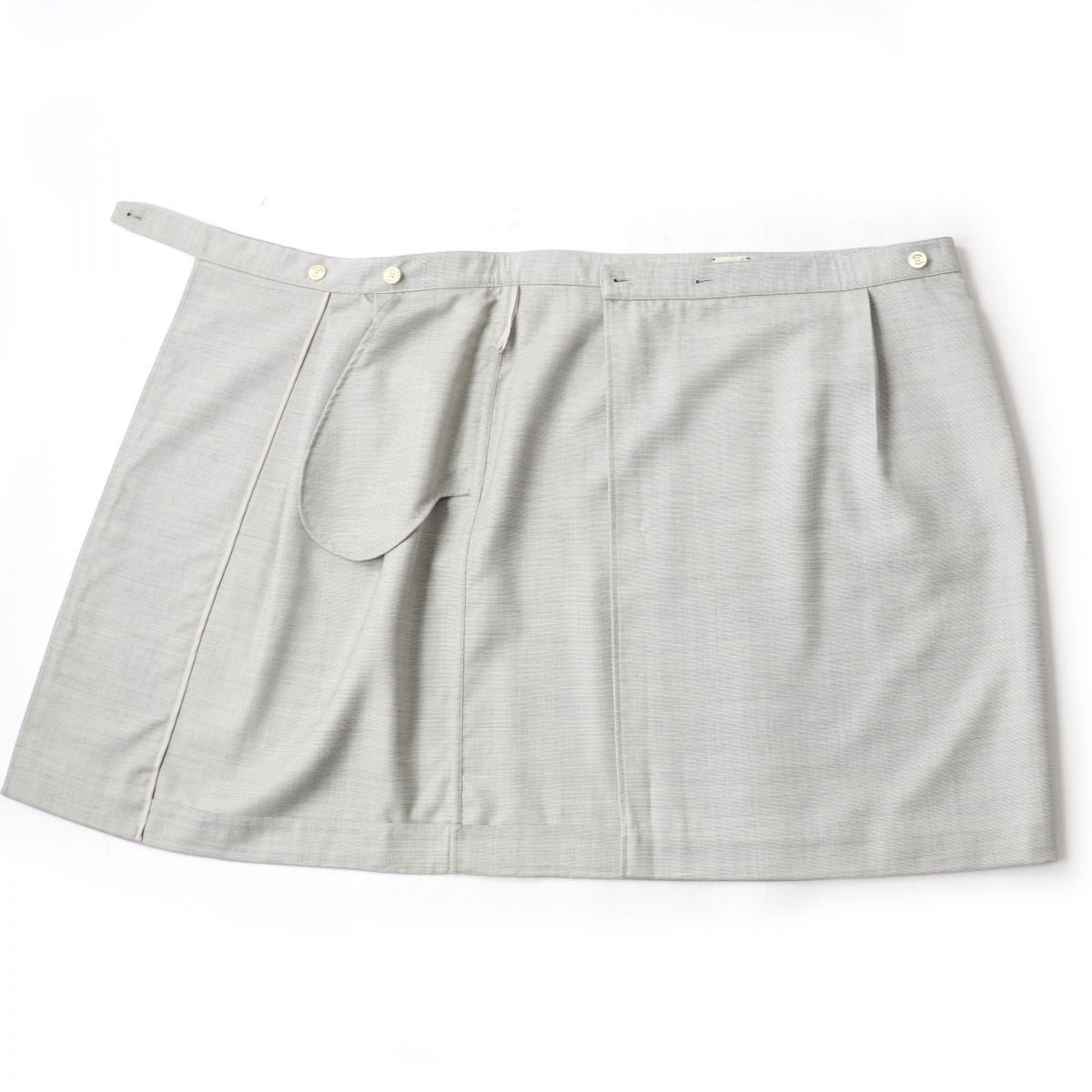 美品です！エルメス　スカートグレー 極美品☆正規品 HERMES エルメス 膝丈 シルク混 ロゴボタン付き ラップ