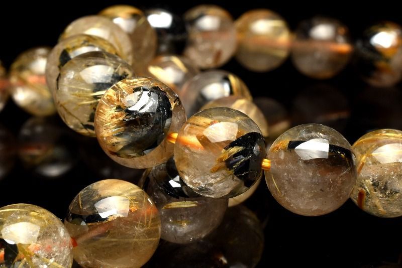太針ゴールドルチルクォーツ12.5mm ヘマタイト入り高透明天然石パワーストーン 太針ゴールドルチルクォーツ12.5mm ヘマタイト入り高透明天然石