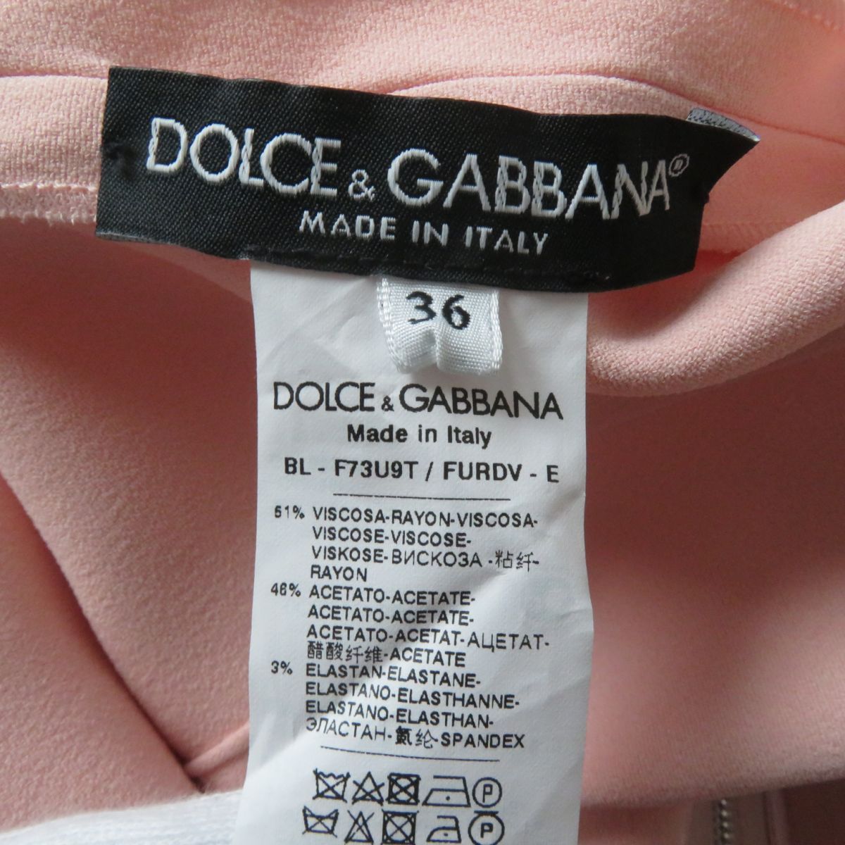 極美品☆正規品 DOLCE＆GABBANA ドルチェ＆ガッバーナ パフスリーブ バックZIP 半袖 トップス ピンク 36 イタリア製 シンプル◎