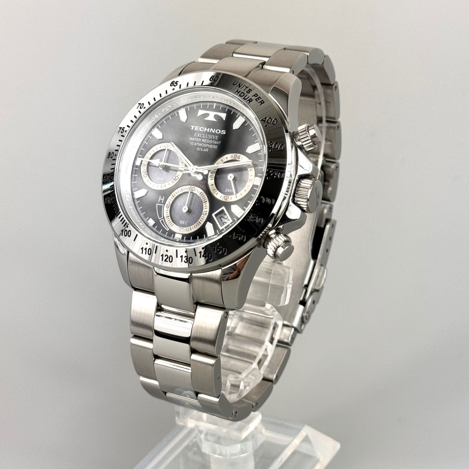 美品】テクノス TECHNOS TE4001SB ソーラー クロノグラフ 黒 デイト 