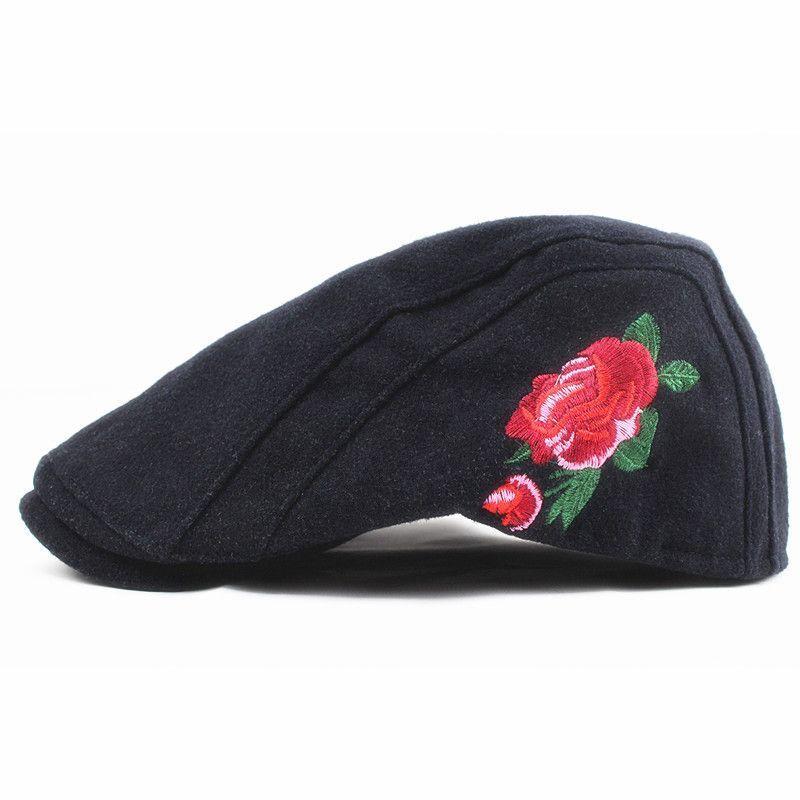 ハンチング帽子 薔薇刺繍 ウール混 キャップ 56cm~58cｍ NV HC185-2