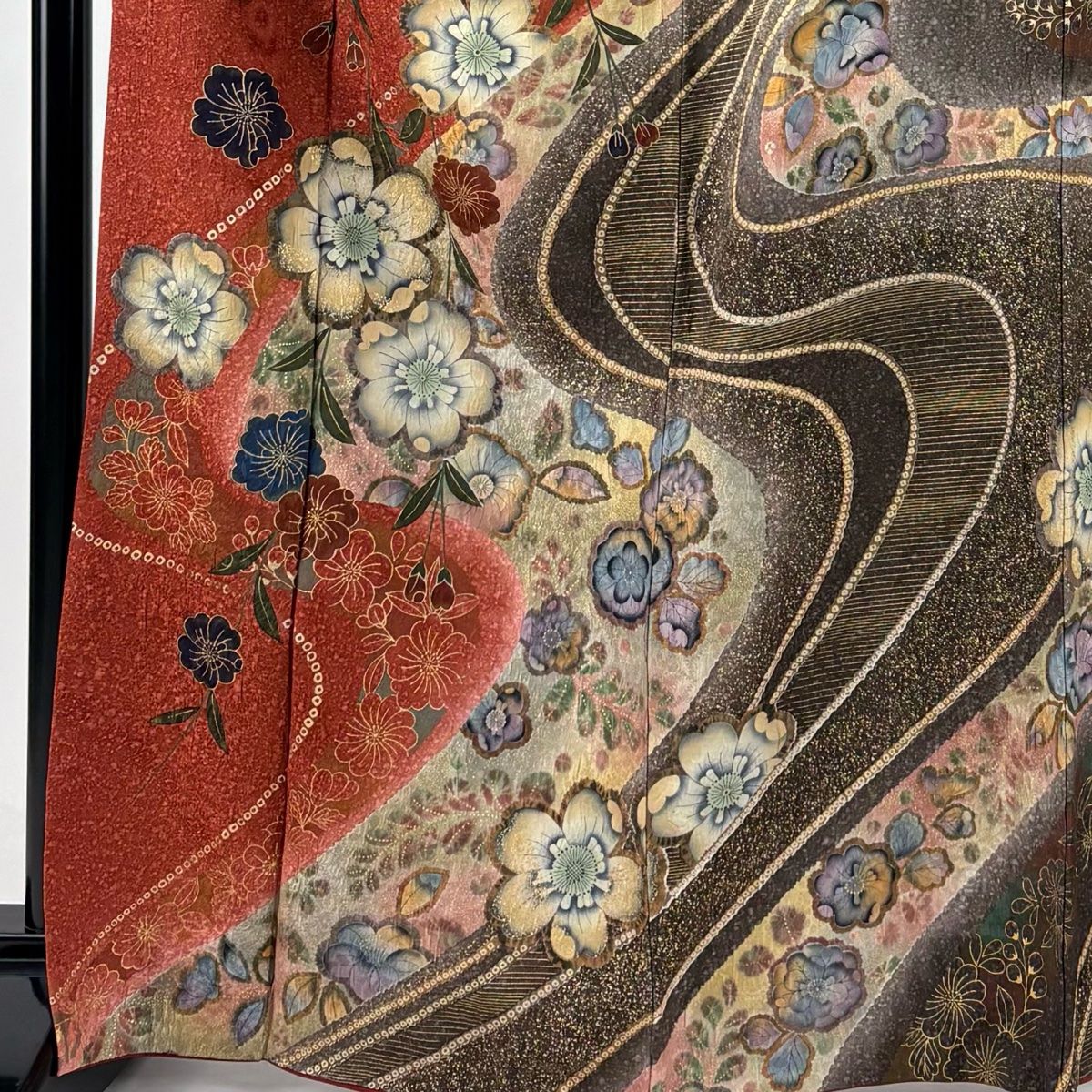 訪問着 身丈165cm 裄丈65.5cm M 袷 桜 梅 金彩 ぼかし 茜色 正絹