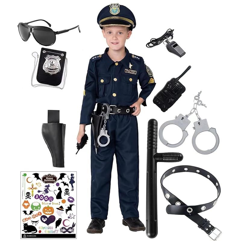 マドルガーダ 豪華12点セット ポリス 警察官 男の子 コスプレ 警官 警察 制服 コスチューム タトゥーシール 付き キッズコスチューム S 809 100 110 CM 1