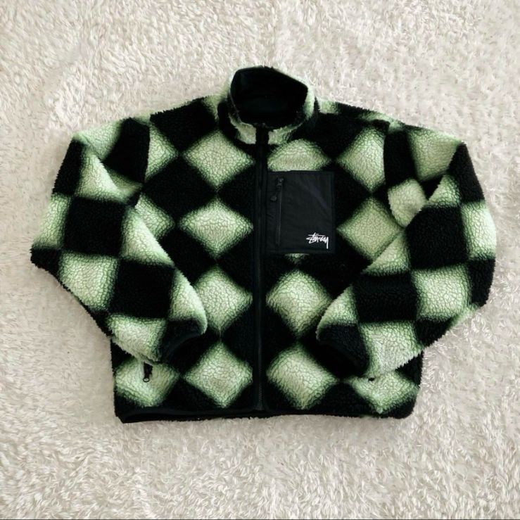 希少！STUSSY ステューシー ダイヤ柄 ボアフリースジャケット