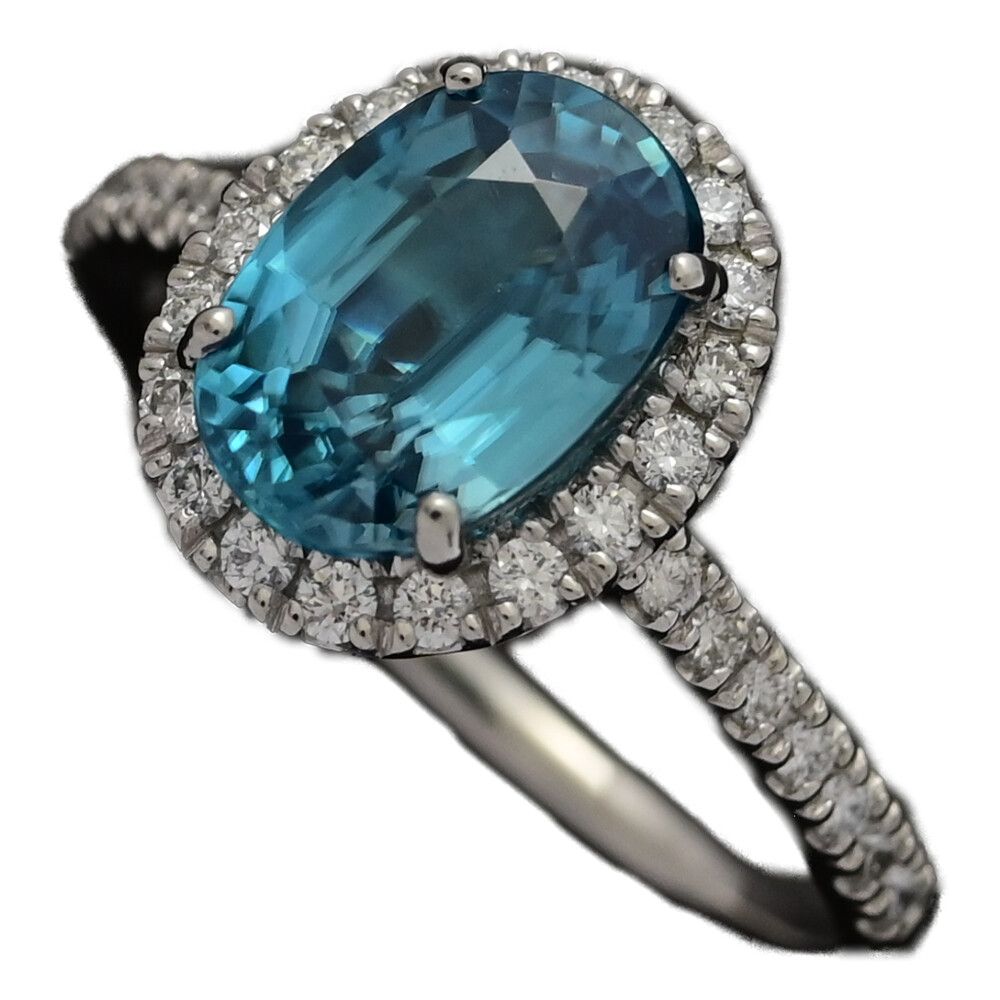 4.012ct FD 0.38ct 取り巻きセッティング 1P･ブルージルコン･ダイヤモンドリング･指輪 Pt900-6.1g 18号 58 翌日配送可 ♀ S レディース 589374